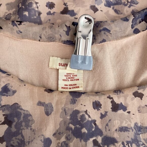 Sundance Silk Flowy Layered Hem Tunic Overlay Blouse Blue Floral Print Women S - Picture 7 of 11